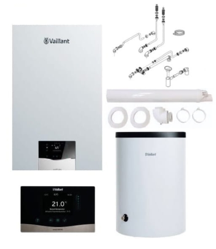 VAILLANT PAKIET 0010043631 kocioł gazowy kondensacyjny jednofunkcyjny ECOTEC PLUS VC 20CS/1-5 (0010024647) + zasobnik c.w.u. stojący VIH R 120/6 B uniSTOR (0010015943) + zestaw połączeniowy + regulator systemowy sensoCOMFORT 720. SPS przez ścianę