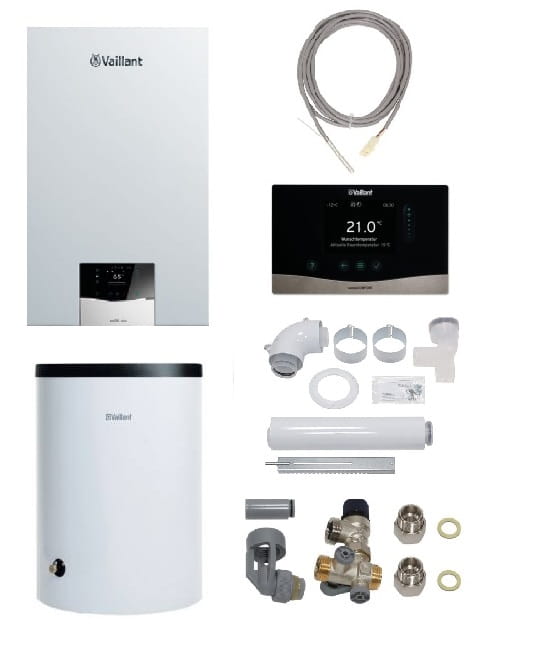 VAILLANT PAKIET 0010043620 kocioł gazowy kondensacyjny jednofunkcyjny VC 25CS/1-5 ecoTEC + zasobnik VIH R 200/6B + regulator VRC 720 sensoCOMFORT + zestaw do szachtu