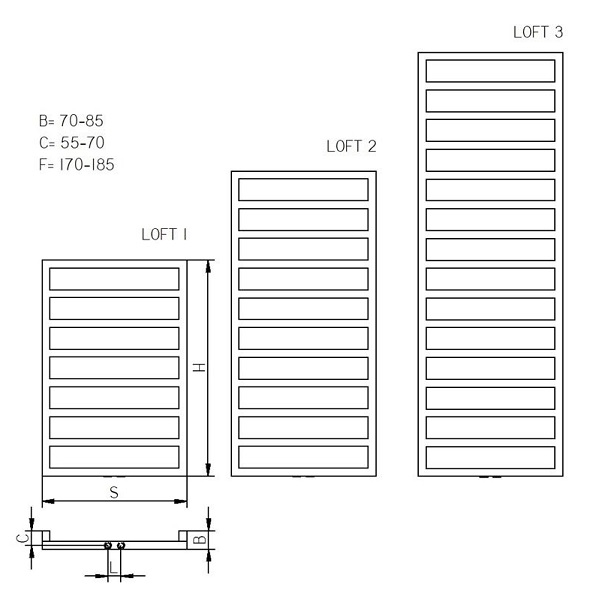 RADECO grzejnik dekoracyjny LOFT 2 1160x550 mm rozstaw podł. 50 mm