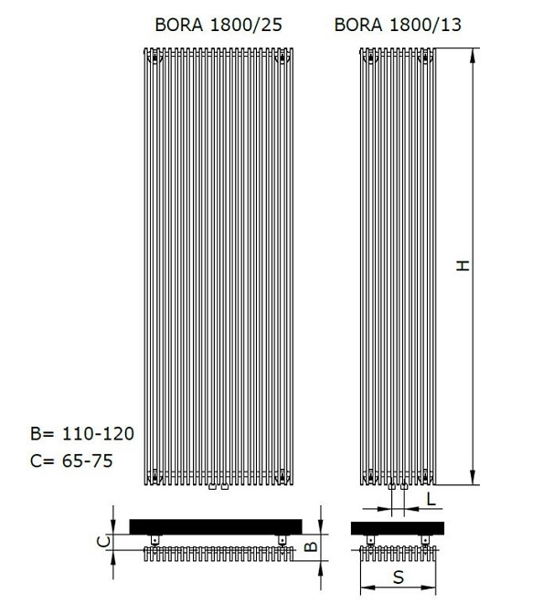 RADECO grzejnik dekoracyjny BORA 1200/25 1200x610 mm rozstaw podł. 50 mm