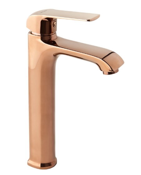 Bateria umywalkowa Aurora, stojąca nablatowa, wysoka, kolor gold rose 2445210 VALVEX