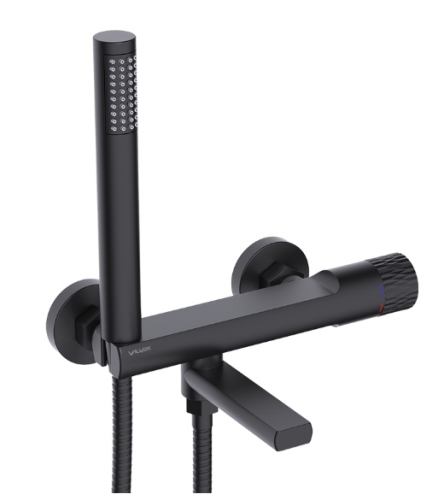 Bateria wannowa Decor Black, ścienna, z akcesoriami, kolor czarny mat 2420670 VALVEX