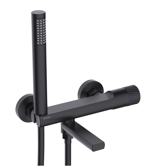 Bateria wannowa Decor Black, ścienna, z akcesoriami, kolor czarny mat 2420670 VALVEX