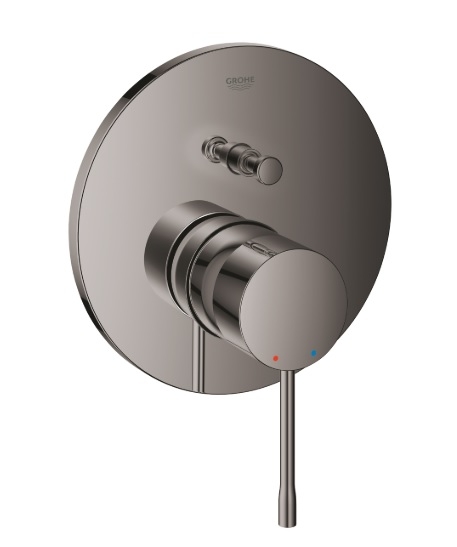 Bateria podtynkowa Essence, jednouchwytowa, do obsługi dwóch wyjść wody, montaż ścienny, głowica ceramiczna 46 mm, metalowa rozeta i dźwignia, kolor hard graphite 24058A01 GROHE