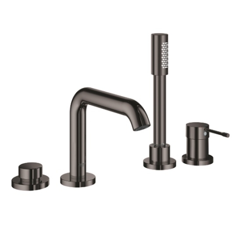 Bateria wannowa Essence, 4-otworowa, jednouchwytowa, montaż na brzegu wanny, głowica ceramiczna 35 mm, metalowa dźwignia, kolor hard graphite 19578A01 GROHE