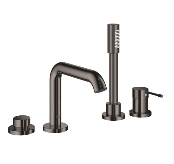 Bateria wannowa Essence, 4-otworowa, jednouchwytowa, montaż na brzegu wanny, głowica ceramiczna 35 mm, metalowa dźwignia, kolor hard graphite 19578A01 GROHE