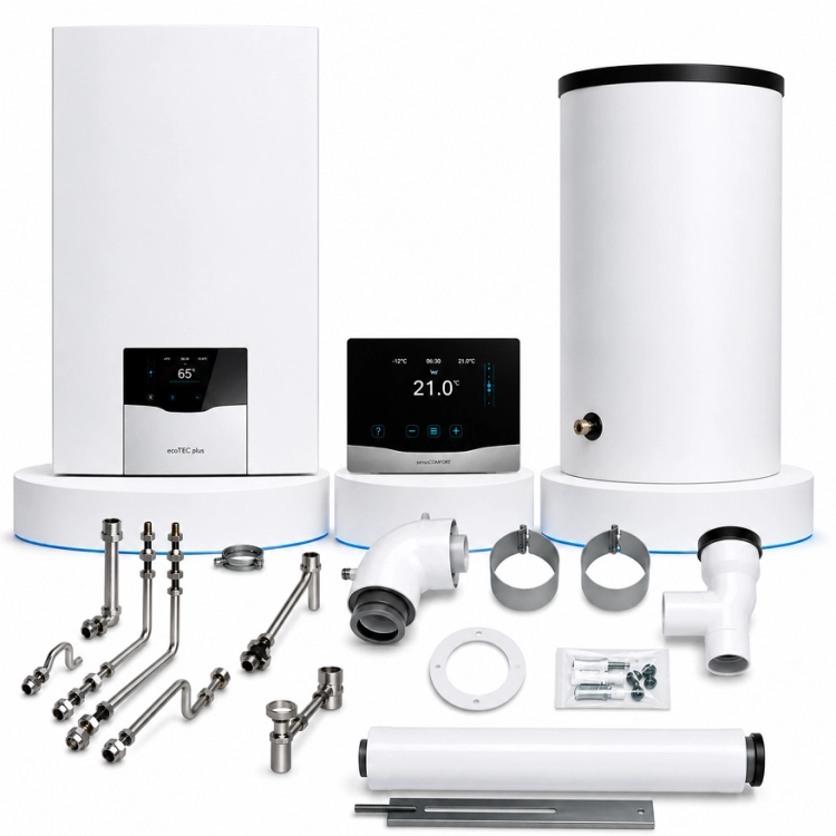 VAILLANT PAKIET 0010043646 kocioł gazowy kondensacyjny jednofunkcyjny ECOTEC PLUS VC 25CS/1-5 + zasobnik c.w.u. stojący VIH R 120/6 B uniSTOR + sensoCOMFORT 720f + SPS SZ