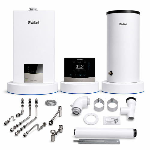 Vaillant pakiet 0010038083 kocioł gazowy jednofunkcyjny ecoTEC exclusive VC 25CS/1-7 + zasobnik c.w.u. VIH R 150/6M + regulator sensoCOMFORT VRC 720 + zestaw do szachtu
